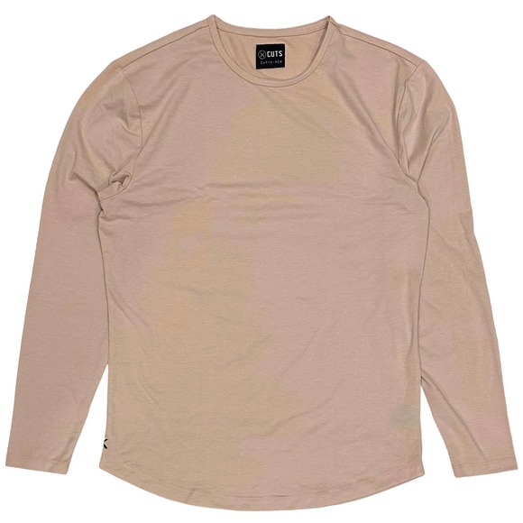 Cuts Clothing Men's Curve Hem Long Sleeve Crew Neck Tee T-Shirt - Peach - Picture 1 of 2